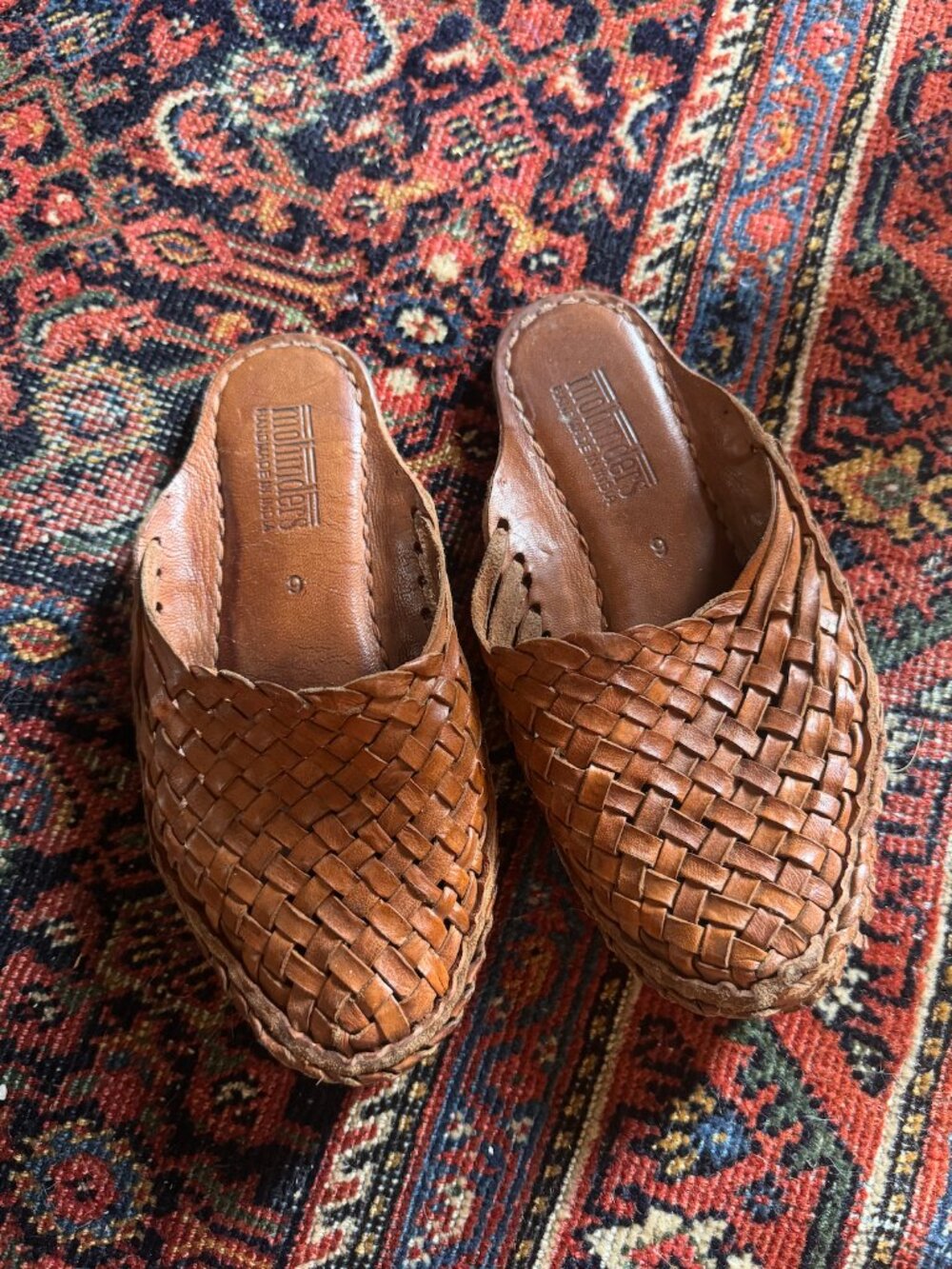 Mohinders Woven Leather Slide Mules Tan Handmade India 6